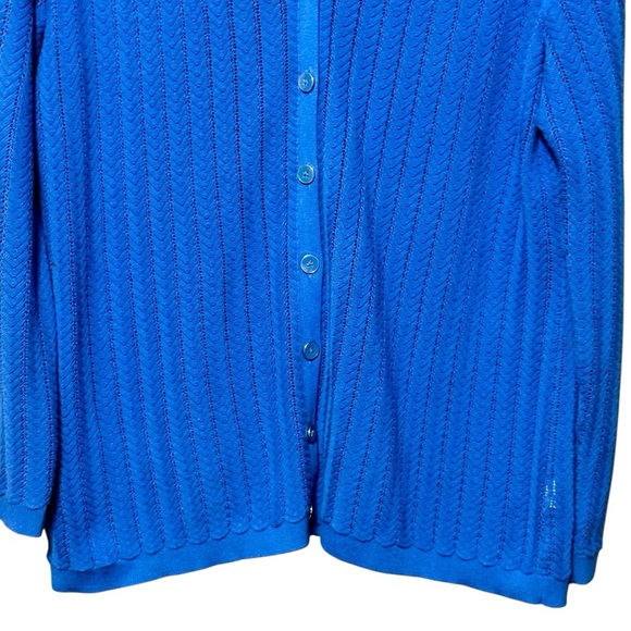 Talbots 100% Pima Cotton Lightweight Pointelle Long Sleeve Button Front Cardigan - Picture 4 of 12